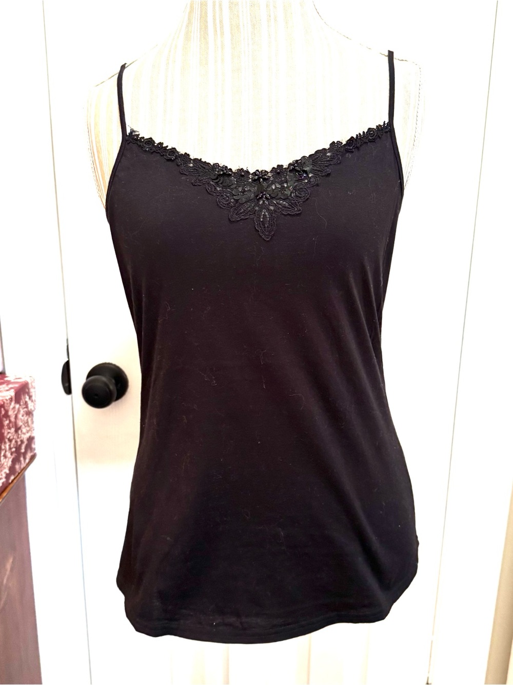 Vintage Victoria's Secret Black Lace Tank with Sequin Neckline